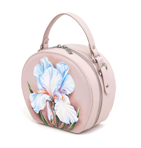 Полукруглая женская сумка с росписью "Белый ирис" - круглая кожаная женская сумка ручной работы с рисунком |  Sumnizza фото 3