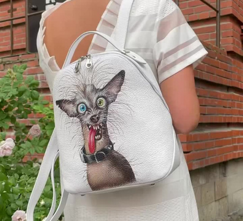 Кожаный рюкзак с росписью собачки "Злые собачки" фото фото 2