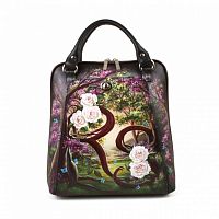 Сумка-рюкзак из натуральной кожи "Розы" с росписью, принтом - фото