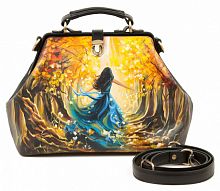 Кожаная сумка саквояж с росписью "Осеннее настроение" фото