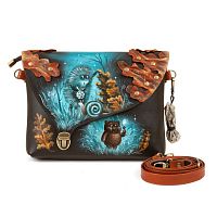 Женская кожаная сумка-клатч "Ёжик в тумане" с росписью, принтом - фото