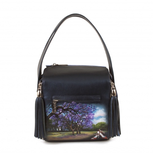 Квадратная сумка через плечо с росписью "Лиловый город" фото фото 5