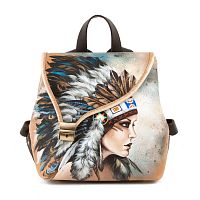Рюкзак кожаный женский "Индианка" с росписью, принтом - фото