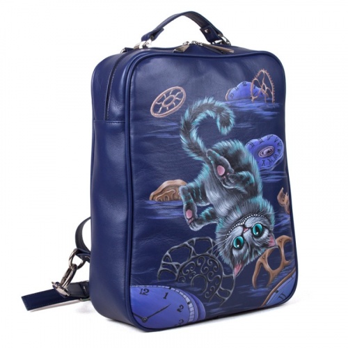 Кожаный рюкзак унисекс с росписью "Чеширский кот" фото фото 3