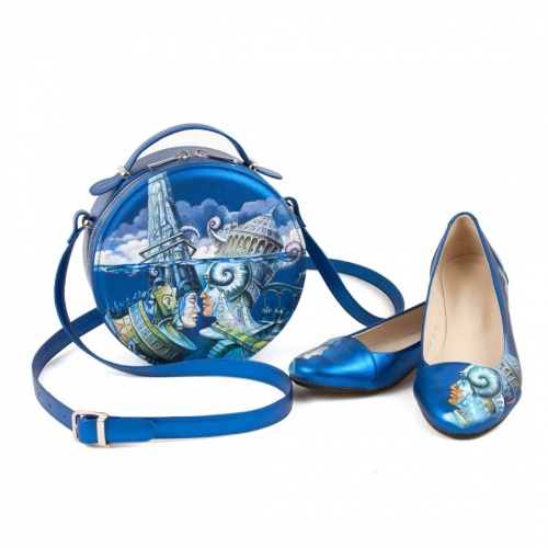Комплект балетки и круглая сумка "Подводный мир" фото