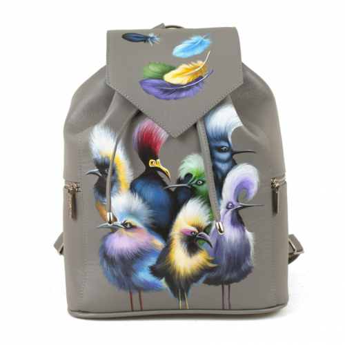 Модный рюкзак для девушек с росписью "Птички с перьями" фото