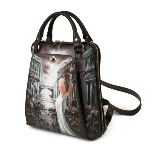 Черная сумка-рюкзак с росписью "Дама в Венеции" фото фото 3