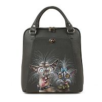 Кожаная сумка-рюкзак через плечо с рисунком "Злые собачки" с росписью, принтом - фото
