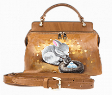 Красивая сумка с росписью по коже "Зайка и птенец" фото