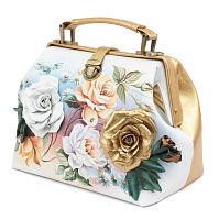 Женская сумка-саквояж с аппликацией и росписью "Золотые розы" фото