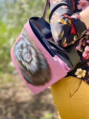 Женский кожаный рюкзак с портретом собаки "Мой любимый шпиц" - фото фото 2