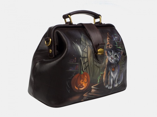 Кожаная сумка-саквояж "Котик Хэллоуин" фото фото 2
