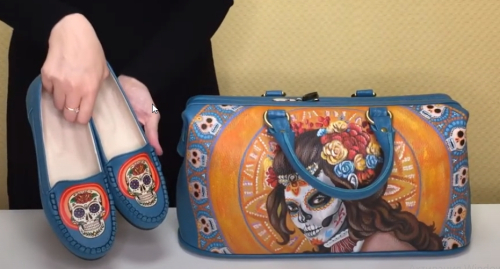 Саквояж ручной работы с росписью "Девочка с котом" - кожаный дорожный саквояж ручной работы с рисунком на заказ |  Sumnizza фото 5