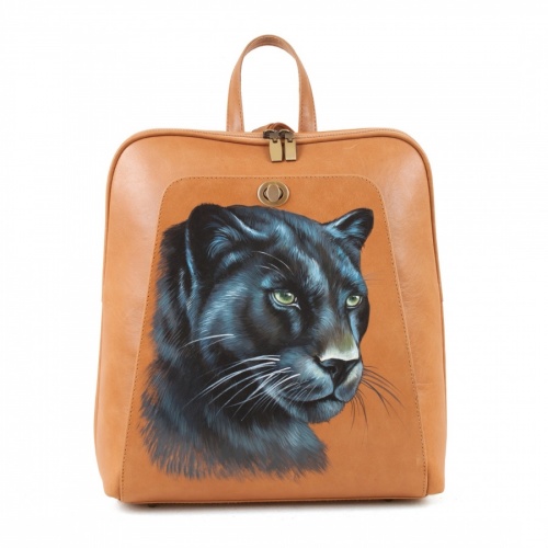 Женский рюкзак из натуральной кожи с росписью "Пума" фото