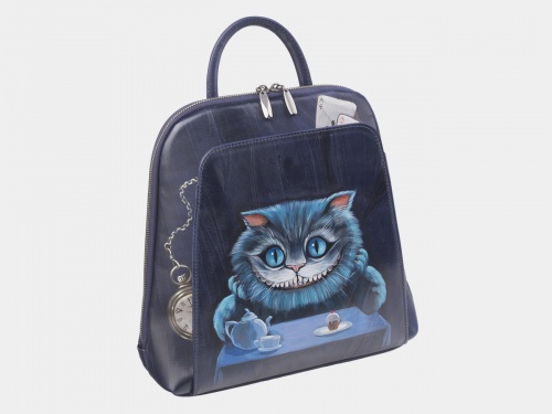 Женский рюкзак "Чешир в синем" с росписью, принтом - фото фото 2