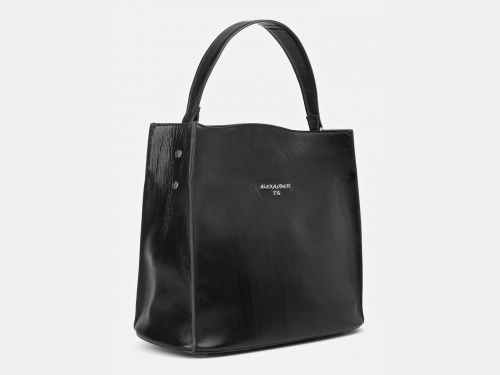Черная кожаная сумка-шоппер с ручкой "Синтия" фото 3