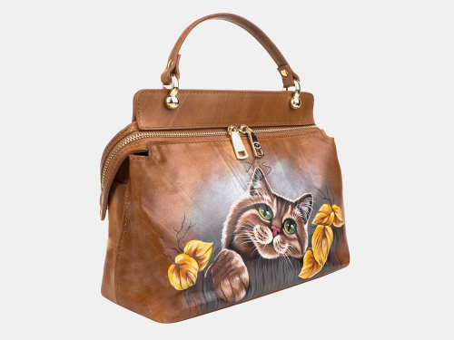 Красивая женская сумка на плечо с росписью "Котик за воротами" фото фото 2