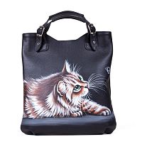 Кожаная сумка шоппер с росписью котика "Кот и мотылек" фото