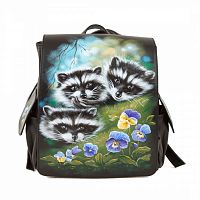 Стильный женский рюкзак "Добродушные еноты" с рисунком, росписью, принтом - фото