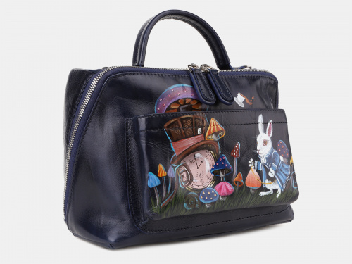 Женская сумка из кожи с росписью "Кролик в Зазеркалье" фото фото 2