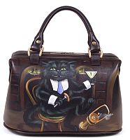 сумка саквояж кот бегемот, сумка с рисунком кот бегемот, сумка саквояж с росписью ручной работы кот бегемот, саквояж с котом бегемотом
