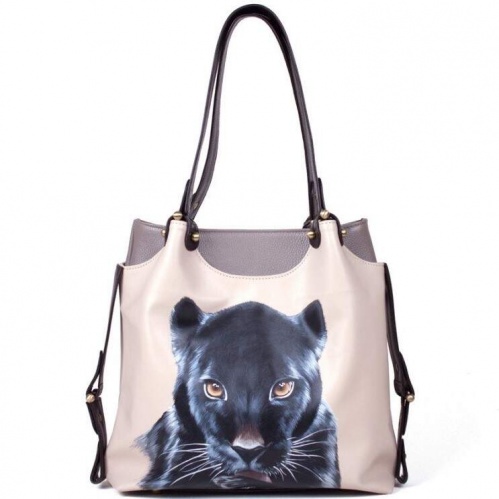 Женская сумка тоут из кожи с росписью "Черная пантера" фото