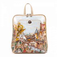 Кожаный рюкзак ручной работы "Старый город" с рисунком, росписью, принтом - фото