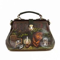 Модная кожаная сумка саквояж "Ёжик в тумане" с рисунком, росписью, принтом - фото
