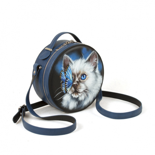 Женская круглая сумка с рисунком "Привет, бабочка" Синий фото 3