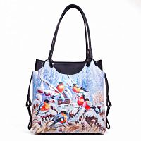 Многослойная повседневная сумка "Снегири" с рисунком, росписью, принтом - фото