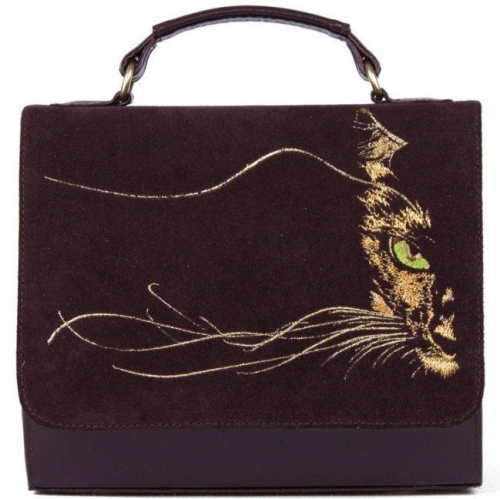 Женская сумка из натуральной замши "Вышивка кошка" фото фото 4