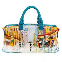 Большая сумка-саквояж "Краски дождя" с росписью, принтом - фото