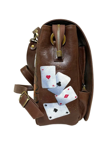 Рюкзак сумка с рисунком ручной работы «Чеширский кот» - кожаный рюкзак ручной работы с оригинальным рисунком на заказ |  Sumnizza фото 5