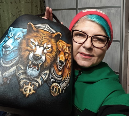 Рюкзак с медведем кожаный "Медведь и волки" - фото фото 2