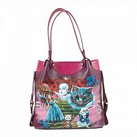 Красивая двухцветная сумка "Алиса в Зазеркалье" с рисунком, росписью, принтом - фото