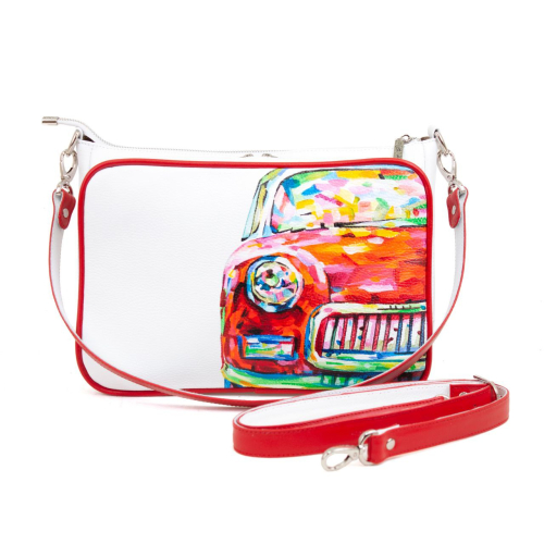 Женская белая сумка на плечо с рисунком ручной работы "Старое авто" на заказ | Sumnizza фото 5