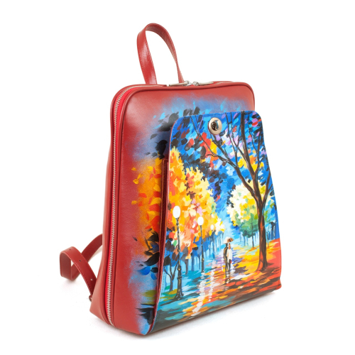 Городской рюкзак с накладным карманом и росписью "Осенний вечер" ручной работы с рисунком и вышивкой на заказ - Sumnizza фото 3