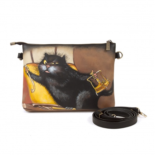 Женская сумка-клатч с рисунком по коже "Кот Бегемот" фото фото 2
