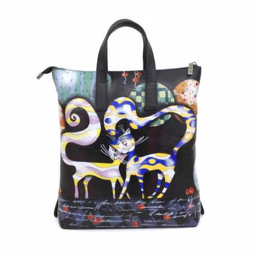 Кожаная сумка-рюкзак с рисунком "Парочка котов" фото фото 8