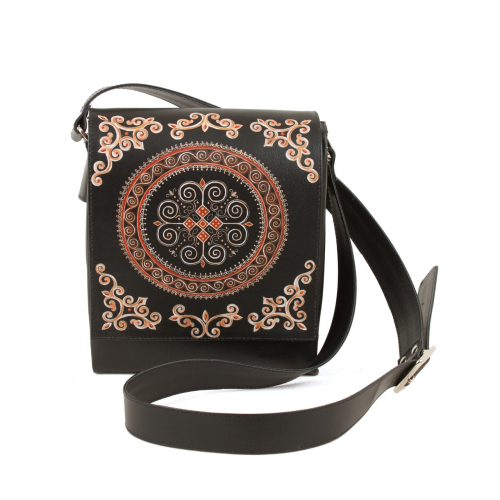 Мужская кожаная сумка через плечо с принтом ручной работы "Узор" сумка ручной работы с рисунком на заказ фото 2