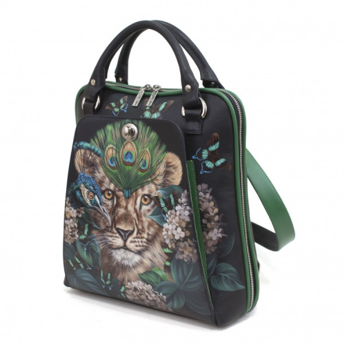 Женская сумка-рюкзак из кожи с росписью "Джунгли" фото фото 3