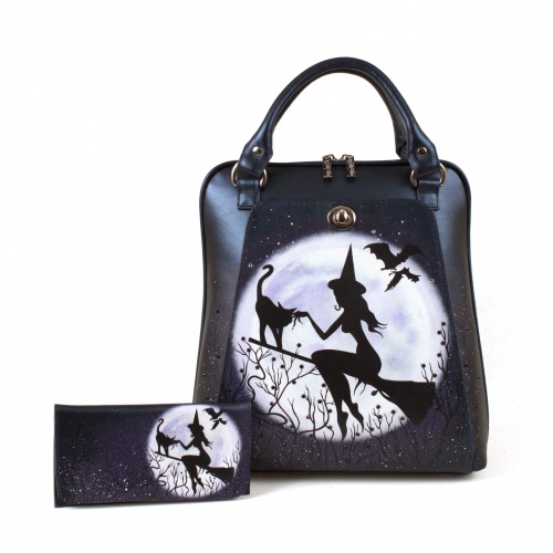 Кожаный женский рюкзак со стразами и рисунком "Полнолуние" фото фото 2
