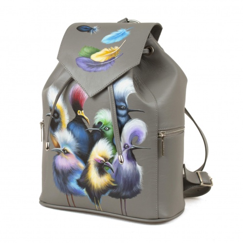 Модный рюкзак для девушек с росписью "Птички с перьями" фото фото 2