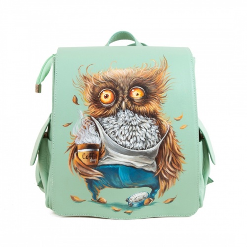 Женский рюкзак с росписью "Утренняя сова с кофе" фото