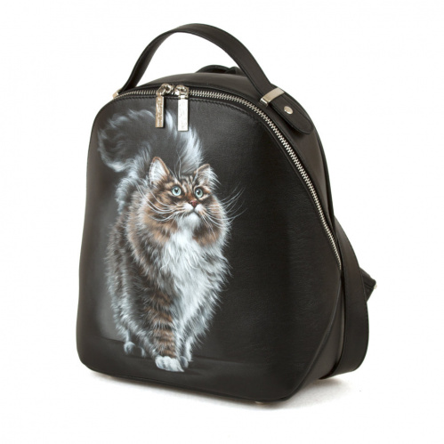 Рюкзак с рисунком котика ручной работы "Серый котик" фото фото 3