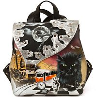 Рюкзак городской «Мастер и Маргарита» с авторской росписью — классический женский кожаный рюкзак ручной работы с рисунком и вышивкой