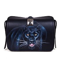 Кожаная сумка через плечо с росписью  "Черная пантера" фото