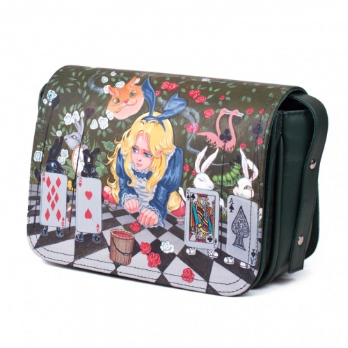 Женская кожаная сумка на ремне "Алиса и колода карт" фото фото 2