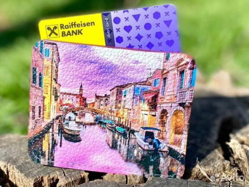 Карт-холдер под карты и купюры с фото-принтом "Венеция" - кожаный женский конверт для карт, холдер ручной работы с рисунком |  Sumnizza