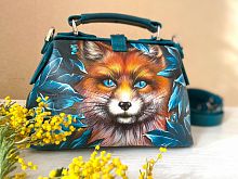 Женская сумка-саквояж с широким ремнем "Бирюзовая лисичка" фото
